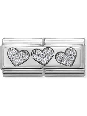 Nomination Composable Classic Dekoratif Link - Ikili Semboller - 3 Kalp - (02 3 Hearts) 925 Gümüş