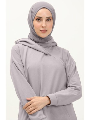 Bwest Aysima Yaka Detaylı Kapşonlu Sade Basic Sweatshirt - 03032.008 - Gri