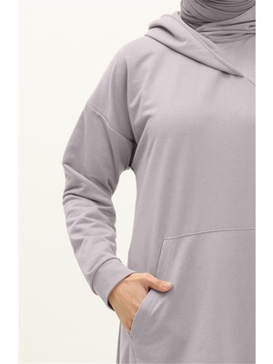 Bwest Aysima Yaka Detaylı Kapşonlu Sade Basic Sweatshirt - 03032.008 - Gri