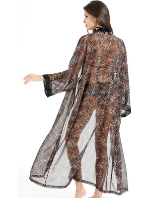 C&city Uzun Şifon Kimono Pareo Plaj Elbisesi C14300 Leopar