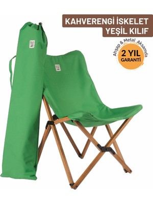 Bag The Joy Ahşap Katlanır Kamp & Bahçe Sandalyesi – Kahverengi  - Yeşil  Kılıf