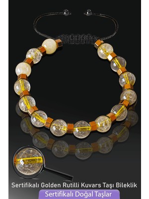 Tesbih Atölyesi Sertifikalı Gerçek Golden Rutilli Kuvars Taşı Bileklik - Melek Saçı