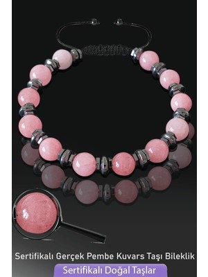 Tesbih Atölyesi Sertifikalı Gerçek Pembe Kuvars Taşı Bileklik - Ayarlamalı