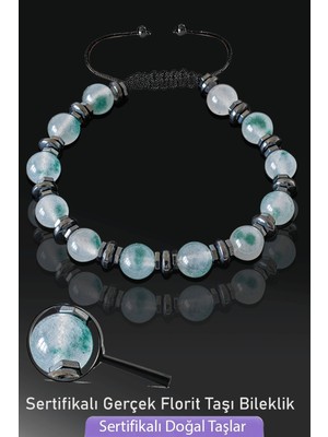 Tesbih Atölyesi Sertifikalı Gerçek Şeffaf Yeşil Florit Taşı Bileklik - Ayarlamalı