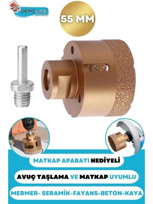Depolife 55 mm Granit Mermer Seramik Fayans Beton Taş Delme Panç Spiral Avuç Taşlama Matkap Uyumlu M14 Aparat