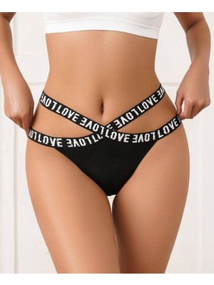 Intive Lingerie Kadın Pamuklu Love Yazılı Şeritli Yüksek Bel Tanga -1020