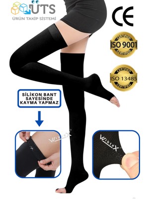 Wibtex Diz Üstü Varis Çorabı Burnu Açık (Siyah Renk) Orta Basınç Ccl2(Çift Bacak)