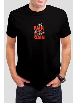 T-35 No Pain No Gain Baskılı Siyah Unisex Tişört C204