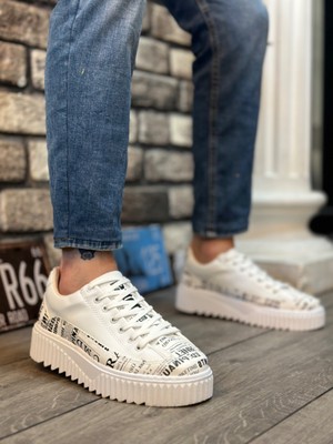 Boa BA0801 Boa Yüksek Taban Gazete Desenli Erkek Spor Ayakkabı