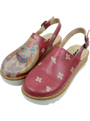 Dogo Kadınlar İçin Cat of Grace Tasarım Kırmızı Vegan Deri Kalın Taban Sandalet Çok Renkli ve Şık