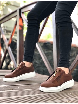 Boa BA0310 Boa Kalın Yüksek Taban Fermuarlı Taba Beyaz Erkek Ayakkabı