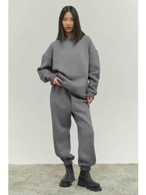 Yakamel Kadın Kalın Içi Pamuklu Oversize Eşofman Takımı