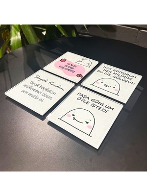 Decorita Cam Bardak Altlığı | Komik Sözler Serisi | Dik Duruş | 4'lü Takım | 10CM x 10CM
