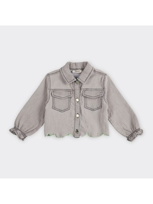 Panço Nakış Detaylı Denim Ceket Kız Çocuklar İçin Midi Boy Uzun Kollu Şık Tasarım