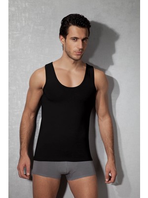 Doreanse Siyah Erkek Modal Geniş Bisiklet Yaka Atlet