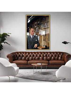 Gaagart Metal Çerçeveli Temperli Cam Tablo Atatürk ve Fotoğrafları