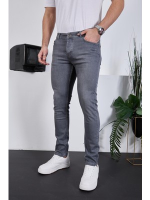 Enzim Jeans Erkek Likralı Denim Skinny Fit Süper Dar Jeans Füme Renkli Günlük Stil Desenli
