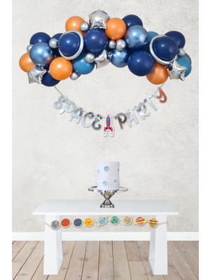 Pekshop Uzay Tema Doğum Günü Bannerlı Balon Zinciri Seti Uzay Gezegen Balon Zinciri