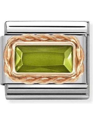 Nomination Composable Classic Dekoratif Link - Yüzey Işlemeli Baget - Peridot Yeşili -  9k Rose Altın