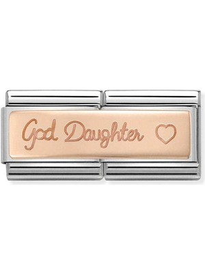 Nomination Composable Classic Dekoratif Link - Ikili Gravür - God Doughter -  9k Rose Altın