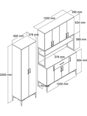 Tanmob MDL0603 Alt Üst Çift Kapılı Çok Amaçlı Dolap 8 Kapaklı Çekmeceli Raflı Beyaz Çam