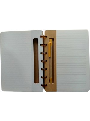 Glanart Lastikli A5 Boy Kraft Defter Çizgili Sök Tak Yapraklı Kalem + Postitli