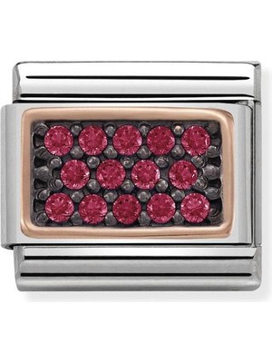 Nomination Composable Classic Dekoratif Link - Taş Kaplama - Dikdörtgen Fuşya -  9k Rose Altın