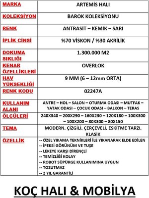 Koç Artemis Halı Barok Antrasit Çerçeve Desenli Halı