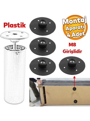 Badem10 Mobilya Kanepe Baza Sehpa Montaj Ayağı Yuvarlak Plastik Bağlantı Aparatı M8 Civatalı Tabanı 4 Adet
