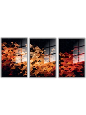 Gaagart Temperli Gerçek Cam Tablo Seti Turuncu Renkli Üçgen Kompozisyonu