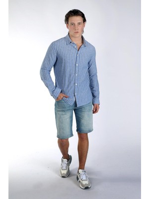 Lee Cooper Nisjos Erkek Dokuma Gömlek Mavi