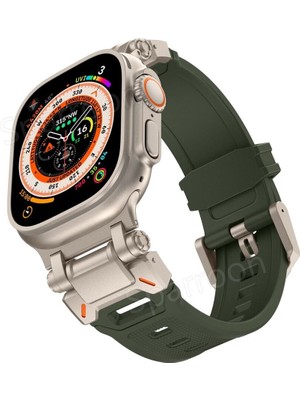 MobaxAksesuar Apple Watch Ultra 1/2/3 49mm Titanyum Metal Bağlantı Kitli Silikon Kordon 101