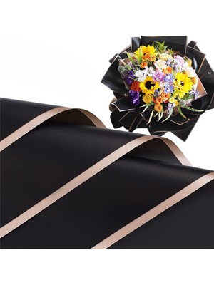 Roco Paper Co. Çiçek Ambalaj Kağıdı - Siyah - Altın Kenarlı - Mat Opp 58X58 cm - 5 Adet