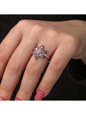 Usho Jewelry Gümüş Pembe Lotus Çiçeği Kadın Yüzük