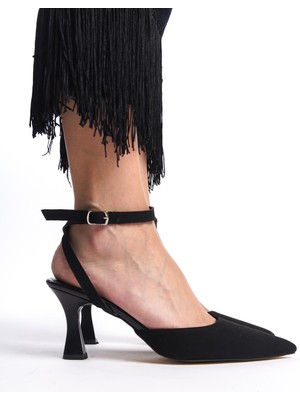 Gökhan Talay Amy Arkası Bantlı Bilekten Bağlamalı Kadın Topuklu Ayakkabı Siyah Süet Mat