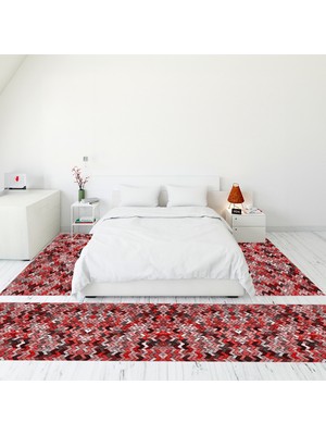 Evdeya Modern Şık Dijital Baskılı Kaymaz Taban Yıkanabilir Üçlü Yatak Odası Takımı, Modern-02-Pembe,