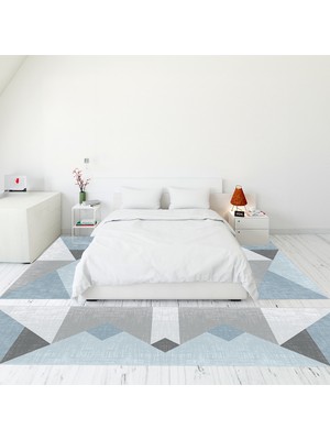 Evdeya Modern Şık Dijital Baskılı Kaymaz Taban Yıkanabilir Üçlü Yatak Odası Takımı, Modern-38-Mavi,