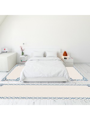 Evdeya Çerçeve Desen Dijital Baskılı Kaymaz Yıkanabilir Üçlü Yatak Odası Takımı, Çerçeveli-49-Beyaz,
