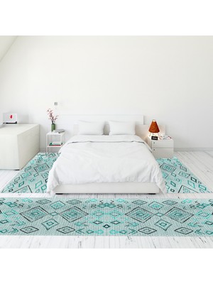 Evdeya Dijital Baskılı Kaymaz Taban Yıkanabilir Iskandinav Üçlü Yatak Odası Takımı, Iskandinav-29-Mavi,