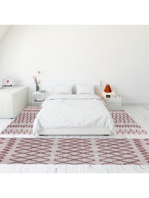 Evdeya Modern Şık Dijital Baskılı Kaymaz Taban Yıkanabilir Üçlü Yatak Odası Takımı, Modern-92-Pembe,