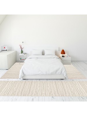 Evdeya Dijital Baskılı Kaymaz Taban Yıkanabilir Sade Düz Üçlü Yatak Odası Takımı, Sade-32-Krem,