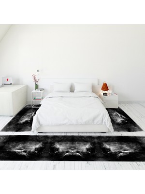 Evdeya Çerçeve Desen Dijital Baskılı Kaymaz Yıkanabilir Üçlü Yatak Odası Takımı, Çerçeveli-25-Antrasit,