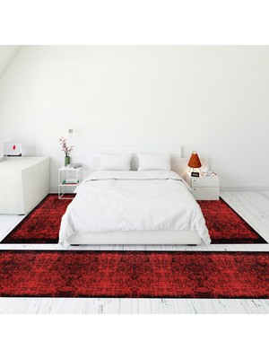 Evdeya Modern Şık Dijital Baskılı Kaymaz Taban Yıkanabilir Üçlü Yatak Odası Takımı, Modern-04-Kırmızı,