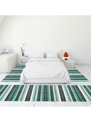 Evdeya Modern Şık Dijital Baskılı Kaymaz Taban Yıkanabilir Üçlü Yatak Odası Takımı, Modern-25-Turkuaz,