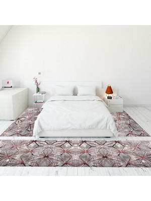 Evdeya Modern Şık Dijital Baskılı Kaymaz Taban Yıkanabilir Üçlü Yatak Odası Takımı, Modern-39-Pembe,