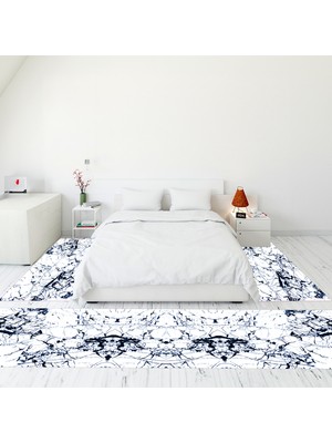 Evdeya Dijital Baskılı Kaymaz Taban Yıkanabilir Mermer Desen Üçlü Yatak Odası Takımı, Mermer-27-Mavi,