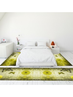 Evdeya Modern Şık Dijital Baskılı Kaymaz Taban Yıkanabilir Üçlü Yatak Odası Takımı, MODERN-109-SARI,