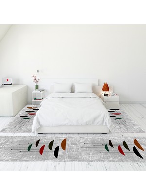 Evdeya Modern Şık Dijital Baskılı Kaymaz Taban Yıkanabilir Üçlü Yatak Odası Takımı, MODERN-112-GRİ,