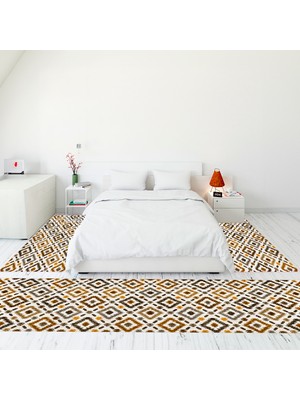 Evdeya Modern Şık Dijital Baskılı Kaymaz Taban Yıkanabilir Üçlü Yatak Odası Takımı, Modern-23-Kahve,