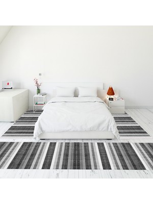 Evdeya Modern Şık Dijital Baskılı Kaymaz Taban Yıkanabilir Üçlü Yatak Odası Takımı, Modern-25-Gri,